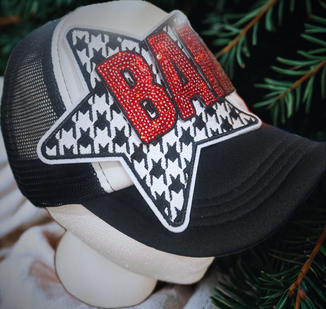 Sequined Bama with Houndstooth on White Hat