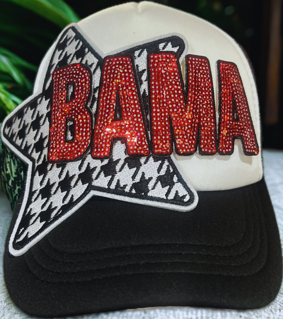 Sequined Bama with Houndstooth on White Hat