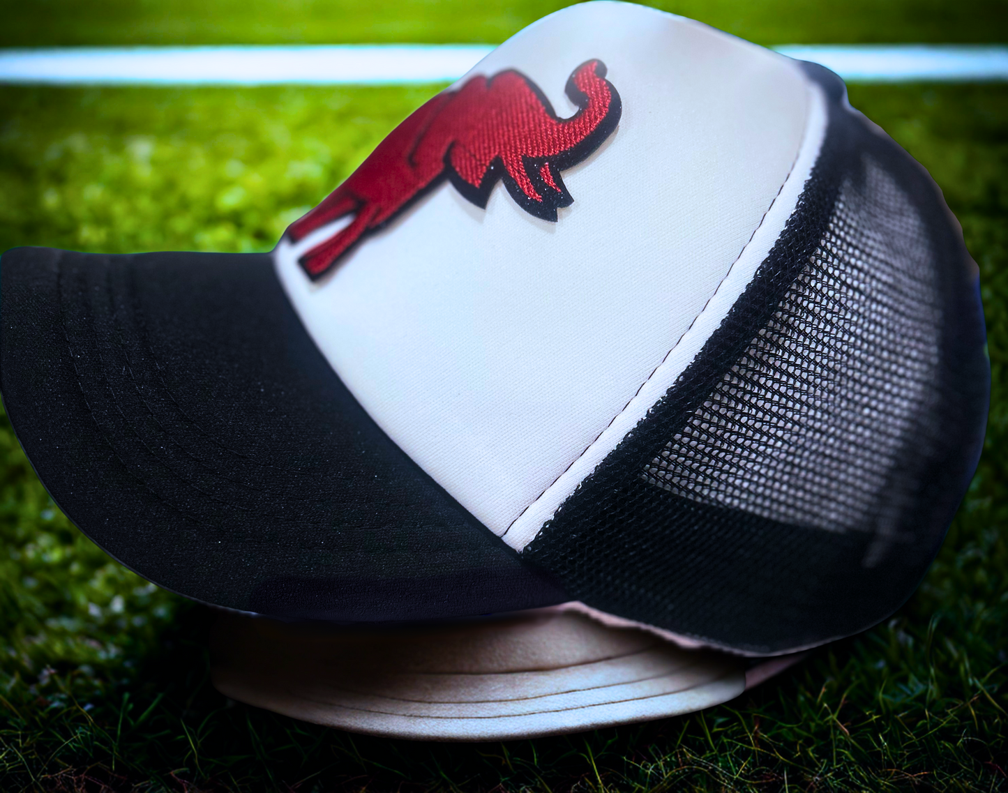Red Elephant on Black / White Hat