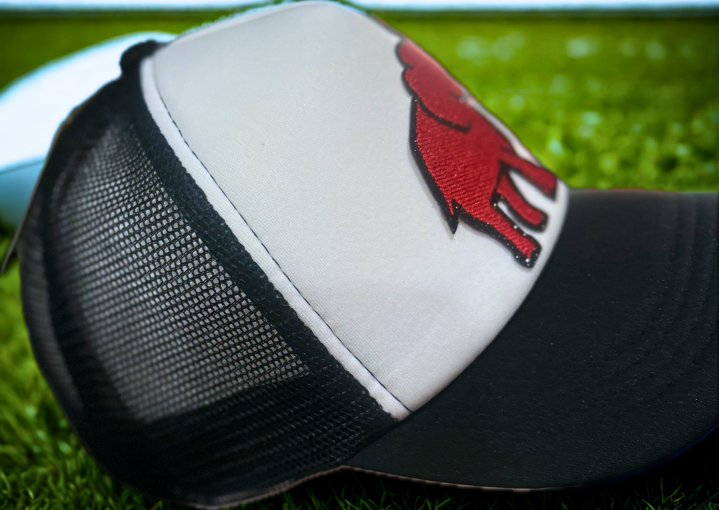 Red Elephant on Black / White Hat