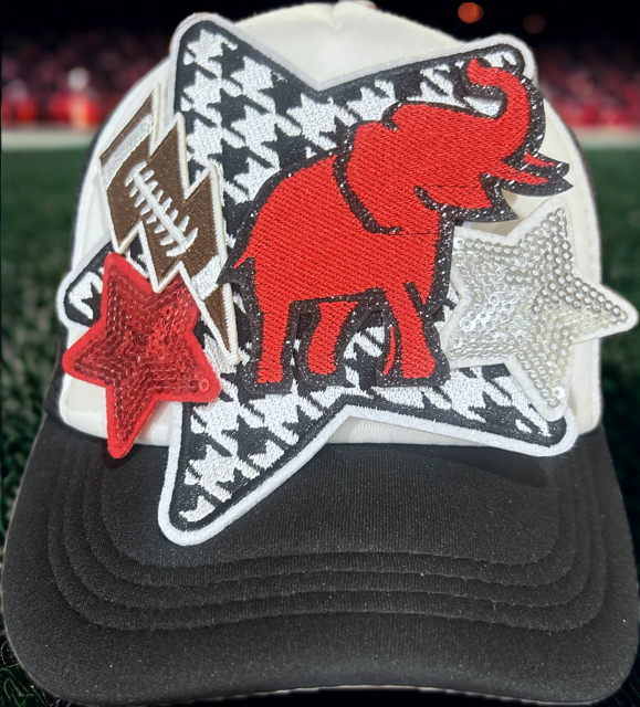 Red Elephant on Houndstooth on Black / White Hat (Copy)