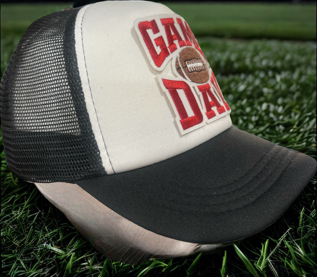 Red Gameday Football on Black / White Hat