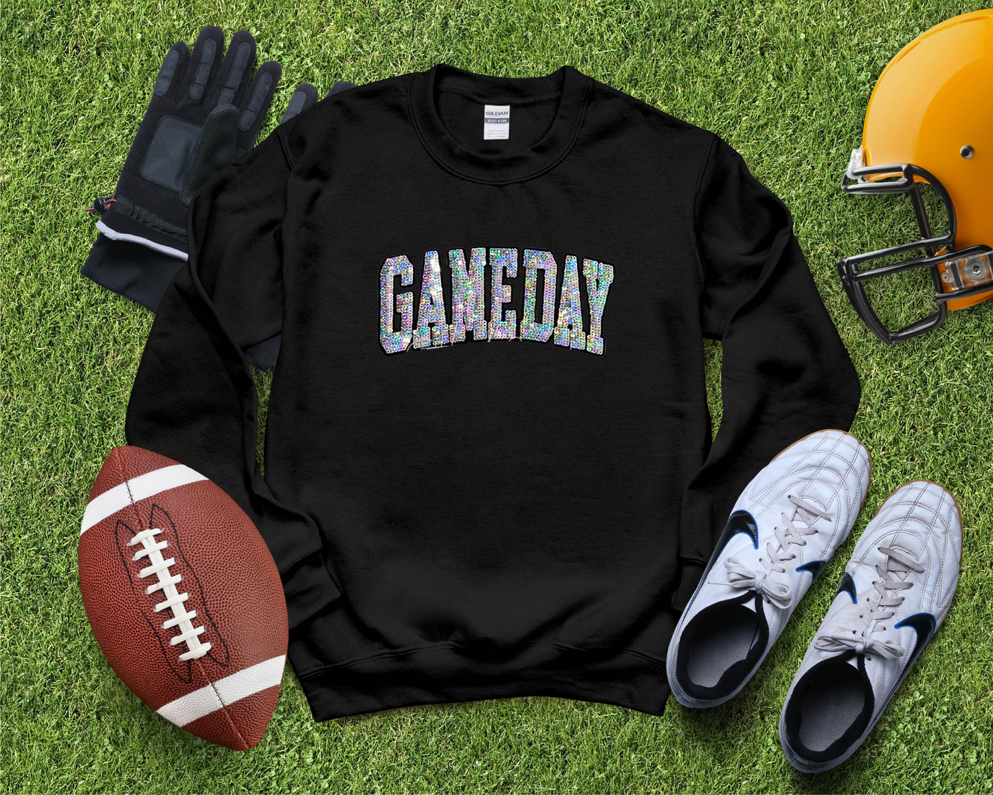 GAMEDAY Sequin Patch - Black Crewneck