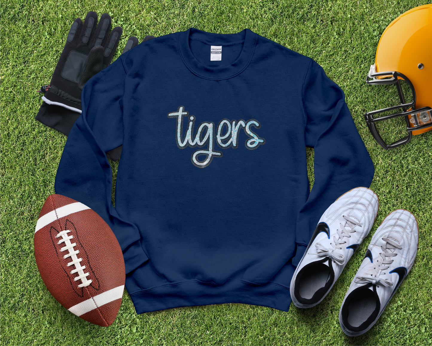 Tigers - Silver Sequin Patch - Navy Crewneck
