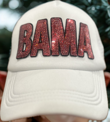 Sequined Bama on White Hat