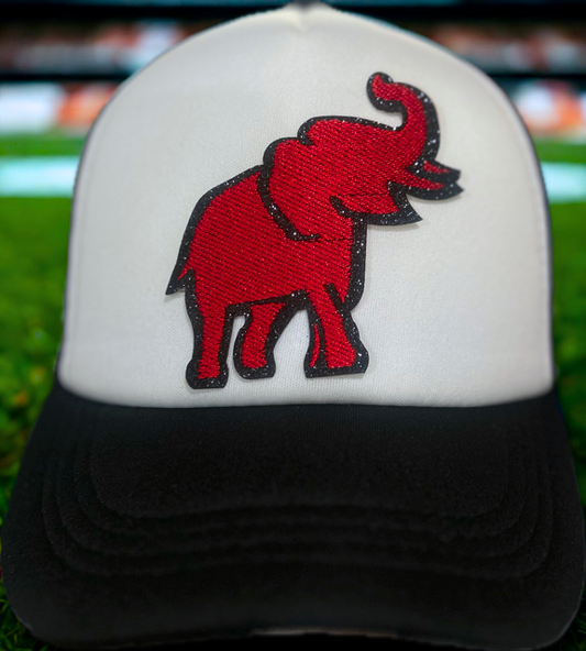 Red Elephant on Black / White Hat
