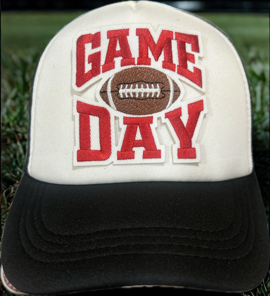 Red Gameday Football on Black / White Hat