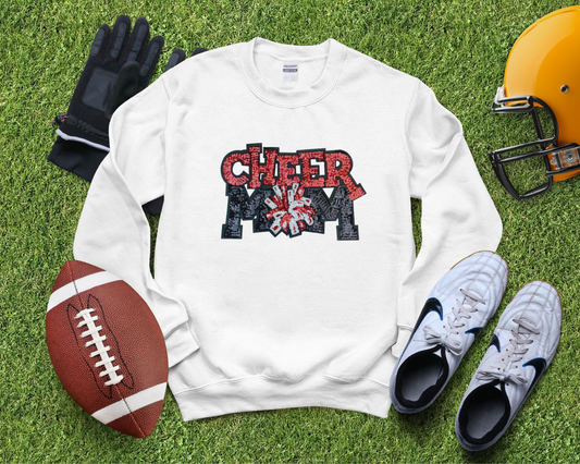 Cheer Mom Sequin Patch - White Crewneck