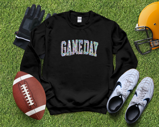 GAMEDAY Sequin Patch - Black Crewneck