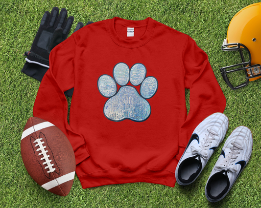 Sequin Paw Print Patch - Red Crewneck