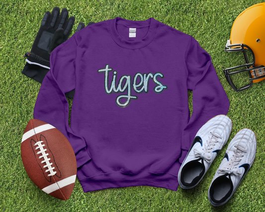 Tigers - Silver Sequin Patch - Purple Crewneck